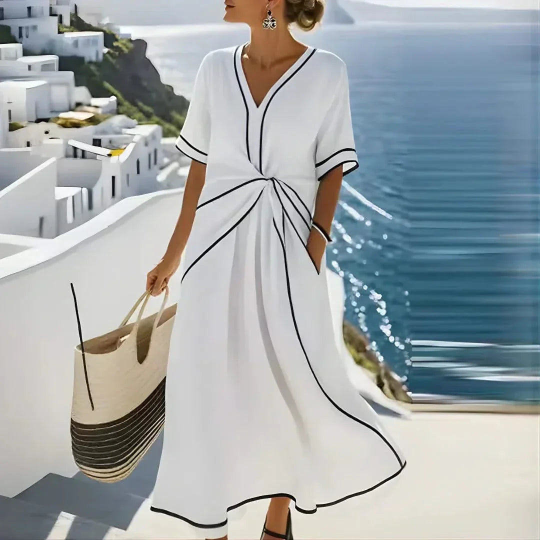 Women's Wedding Guest Maxi Dress with V Neck and Flutter Sleeves