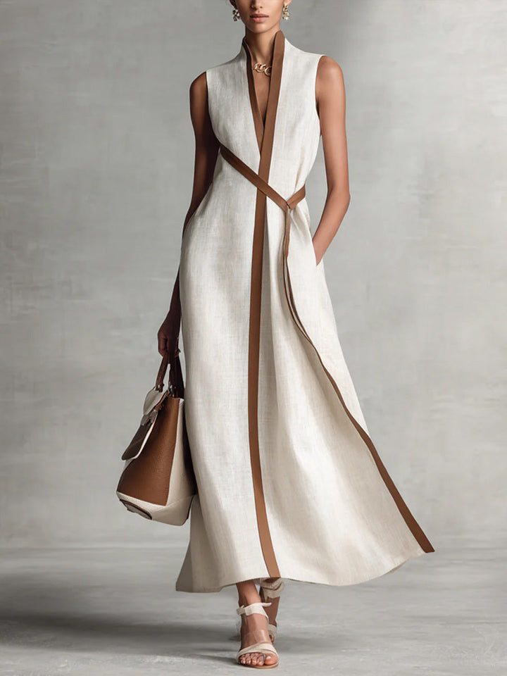 Women's Occasion Midi Dress with Contrast Trim and V Neck