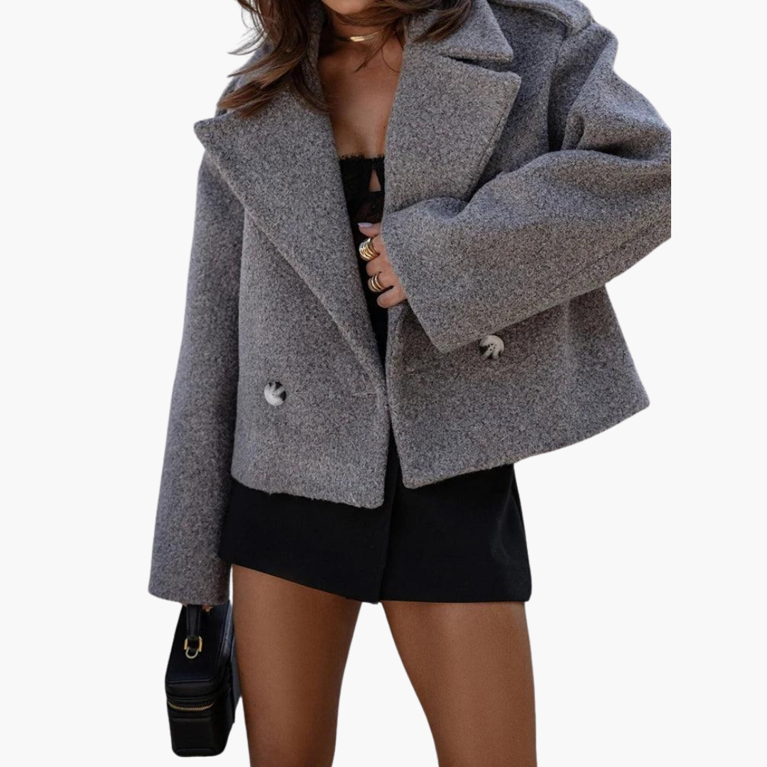 Women's Cropped Jacket with Notch Lapel and Button Front