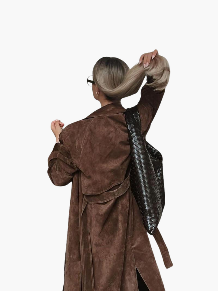 Women's Double Breasted Trench Coat with Belted Waist and Notch Lapel