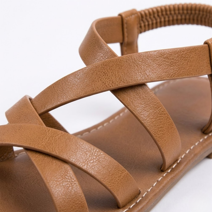 Women's Flat Sandals with Cross Strap Design and Ankle Buckle