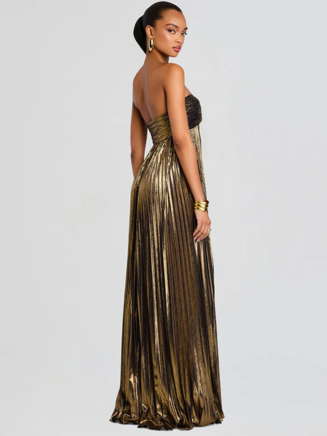 Women's Evening Strapless Maxi Dress with Twisted Bodice and High Slit