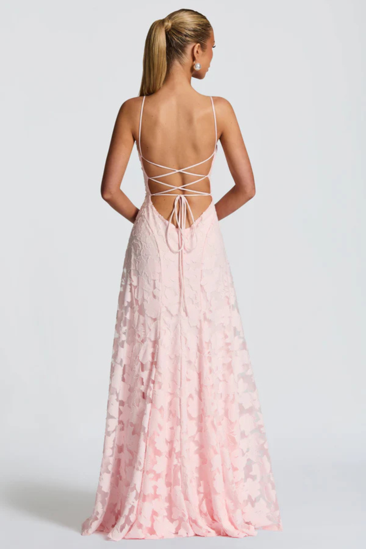 Women's Wedding Guest Maxi Dress with Floral Lace and Square Neckline