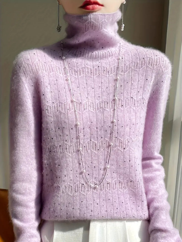 Women's Knitted Turtleneck Jumper with Textured Detail and Relaxed Fit