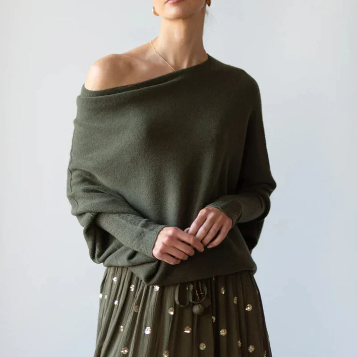 Women's Off Shoulder Knit Jumper with Relaxed Fit and Long Sleeves