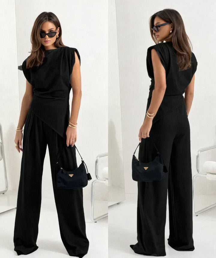 Women's Sleeveless Jumpsuit with Draped Waist and Wide Leg Design