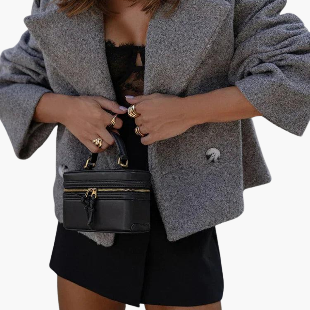 Women's Cropped Jacket with Notch Lapel and Button Front