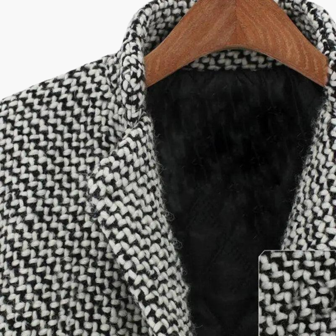 Women's Herringbone Coat with Notch Lapels and Double Breasted Front