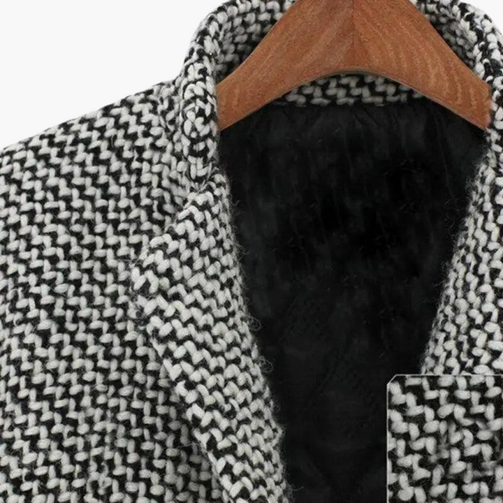 Women's Herringbone Coat with Notch Lapels and Double Breasted Front
