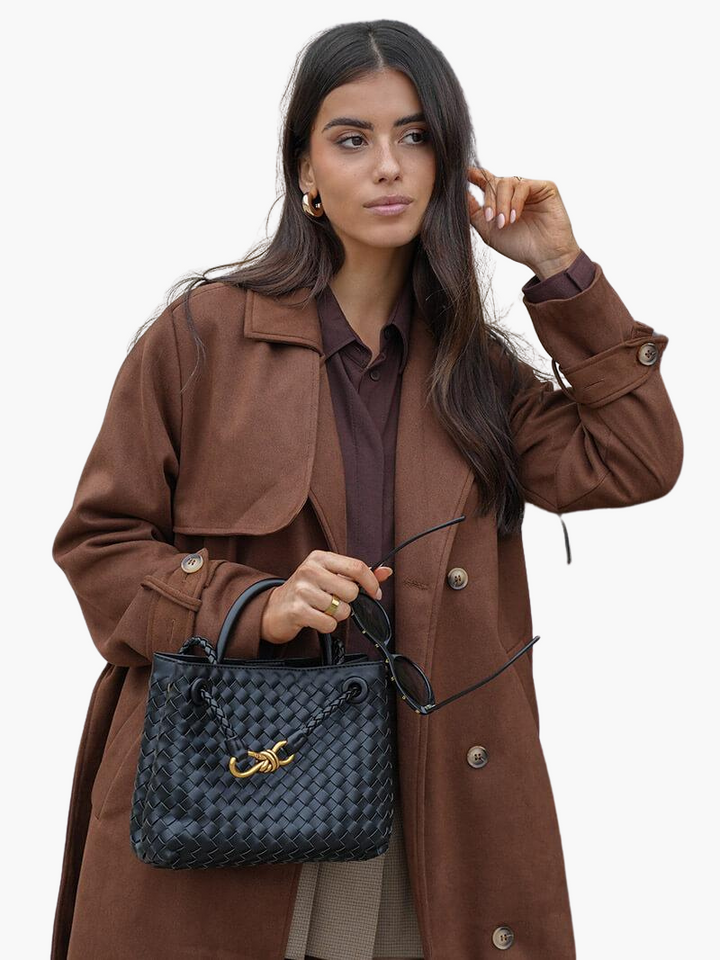 Women's Double Breasted Trench Coat with Belted Waist and Notch Lapel