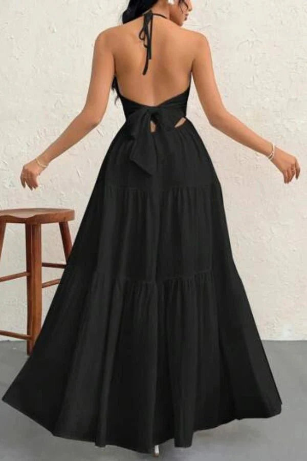 Women's Evening Halter Maxi Dress with Open Back