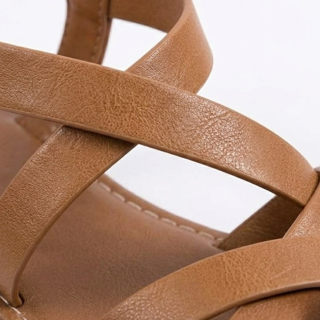 Women's Flat Sandals with Cross Strap Design and Ankle Buckle
