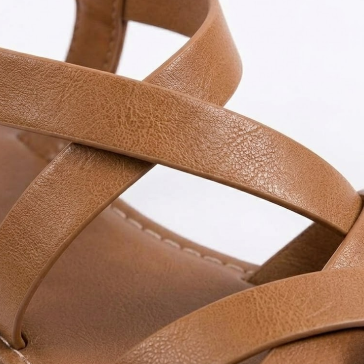Women's Flat Sandals with Cross Strap Design and Ankle Buckle