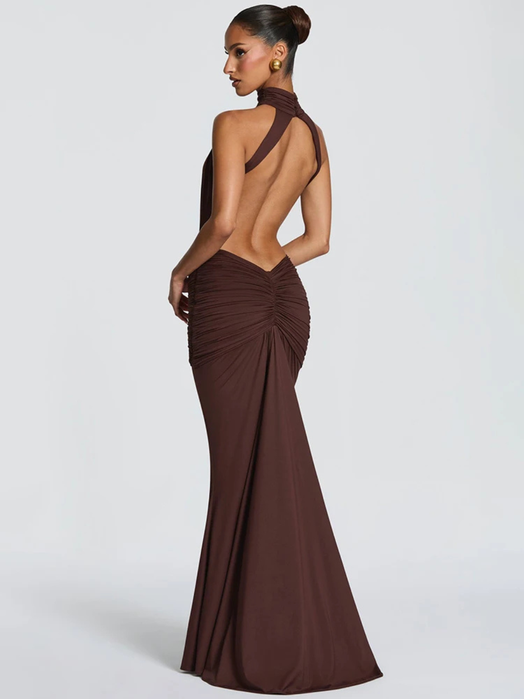 Women's Evening Maxi Dress with Halter Neck and Draped Detail