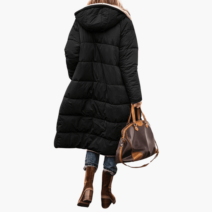 Women's Longline Puffer Coat with Hood and Quilted Design