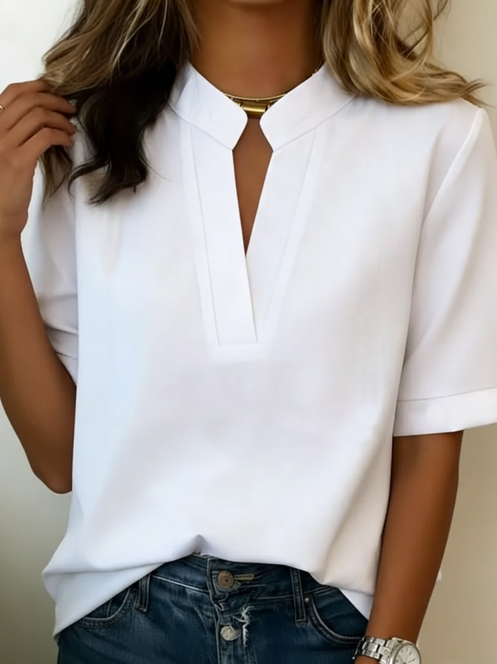 Women's Short Sleeve Blouse with Collar Neckline