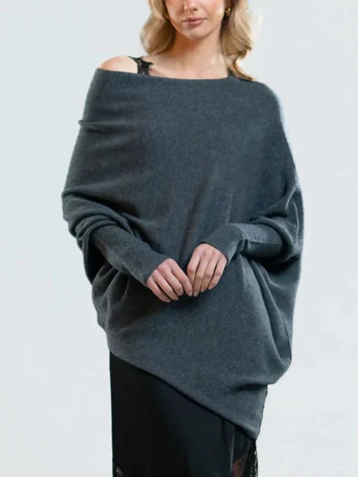 Women's Off Shoulder Knit Jumper with Relaxed Fit and Long Sleeves