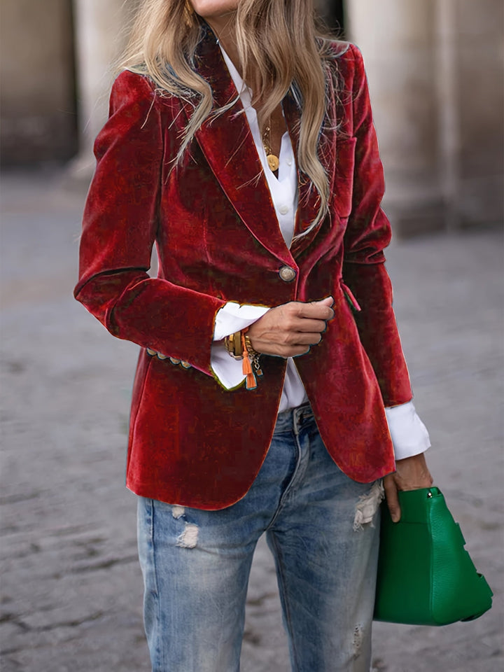 Women's Velvet Blazer with Notch Lapels and Tailored Fit