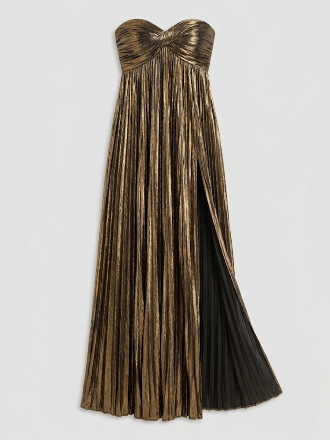 Women's Evening Strapless Maxi Dress with Twisted Bodice and High Slit