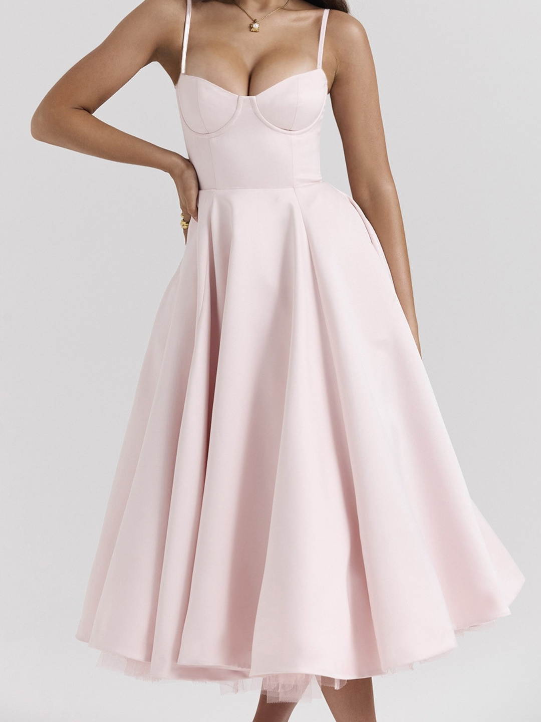 Women's Wedding Guest Midi Dress with Sweetheart Neckline and Fit and Flare Skirt