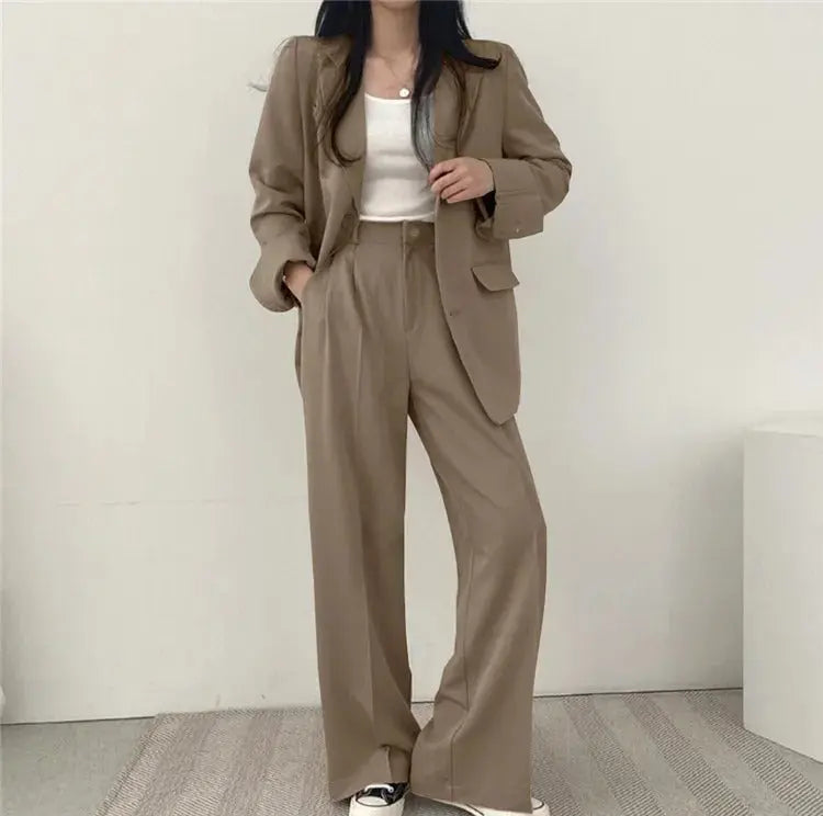 Women's Tailored Co-Ord Set with Blazer and Wide Leg Trousers