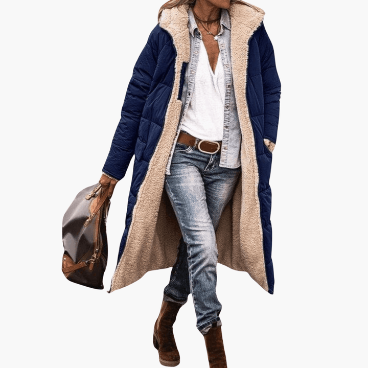 Women's Longline Puffer Coat with Hood and Quilted Design