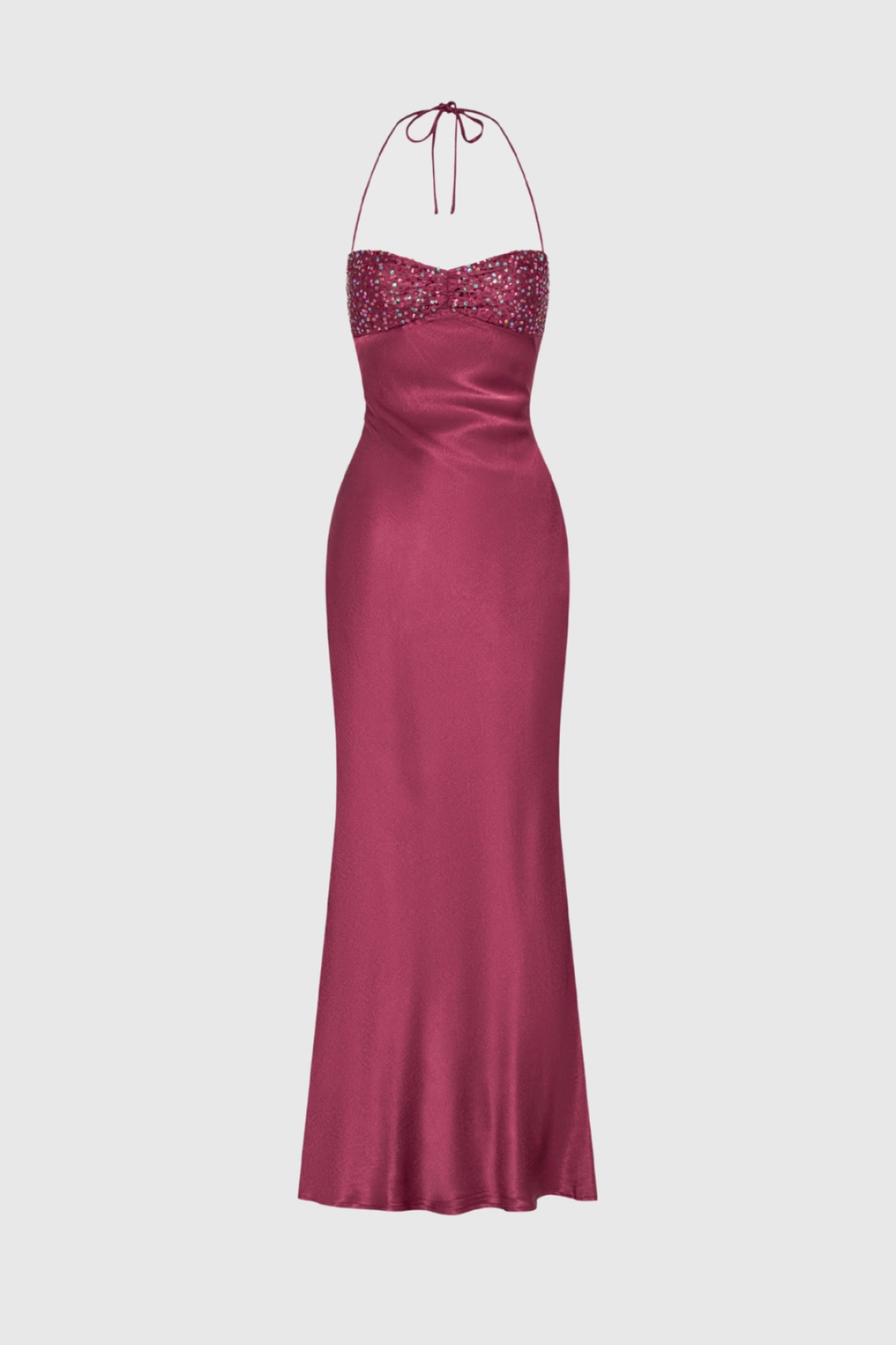 Women's Evening Maxi Dress with Embellished Bodice and Lace Up Back