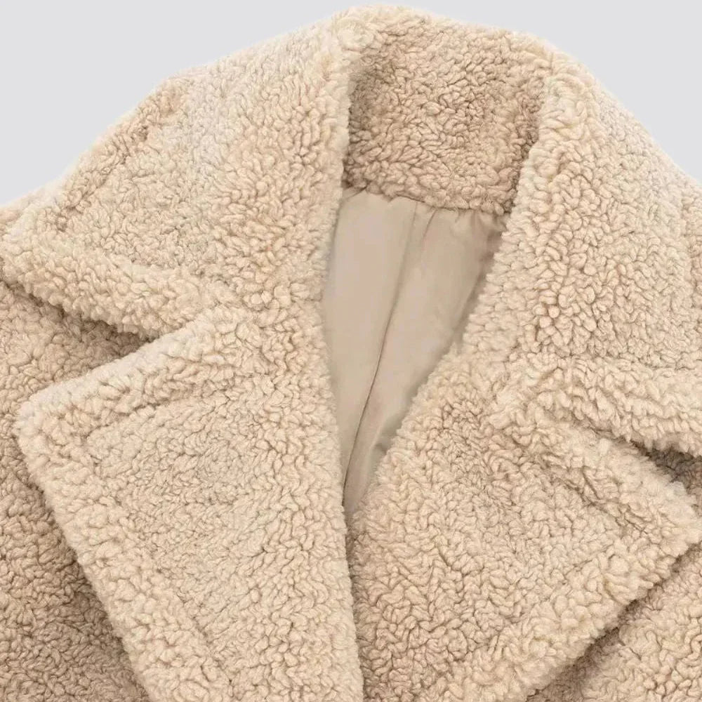 Women's Teddy Coat with Double Breasted Front and Notch Lapels