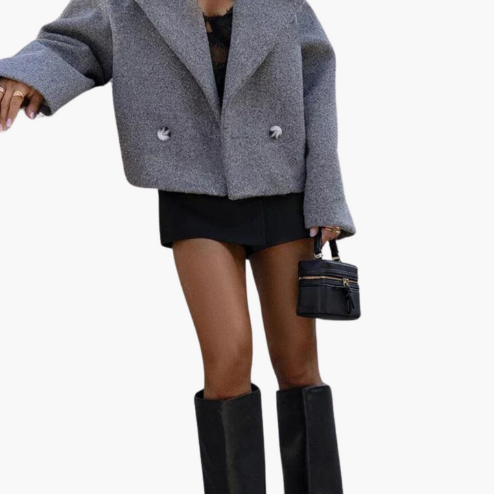 Women's Cropped Jacket with Notch Lapel and Button Front