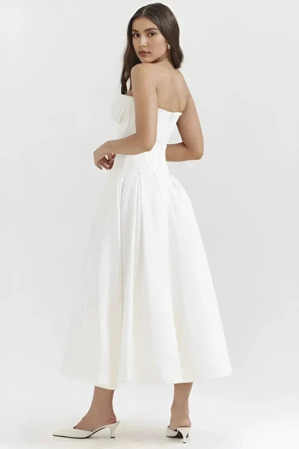 Women's Wedding Guest Corset Midi Dress with Full Skirt