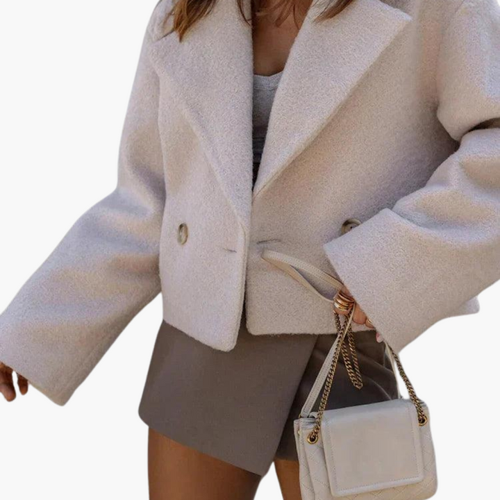 Women's Cropped Jacket with Notch Lapel and Button Front