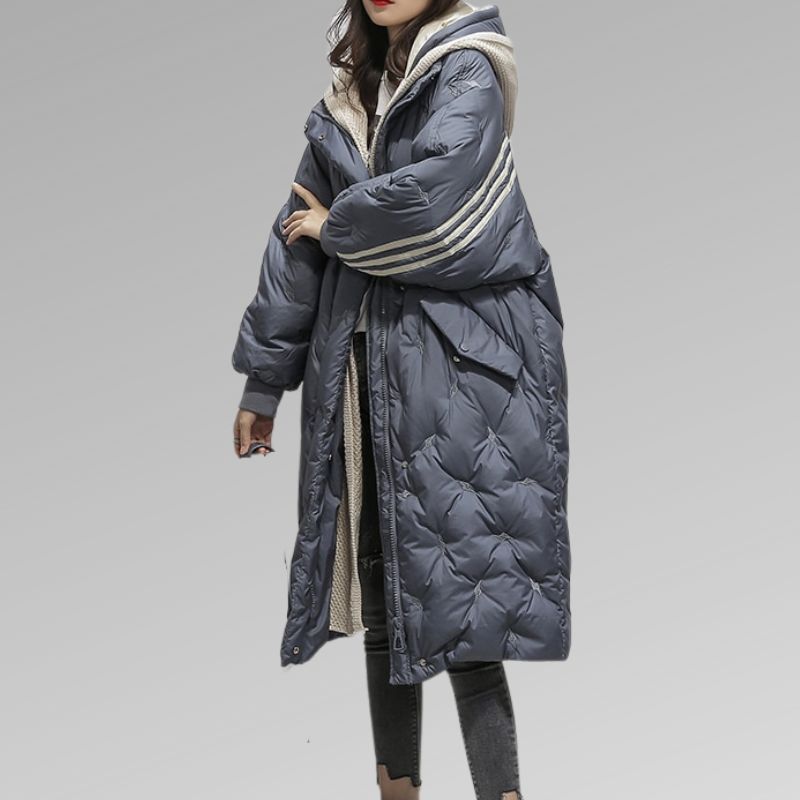 Women's Longline Quilted Coat with Hood and Relaxed Fit