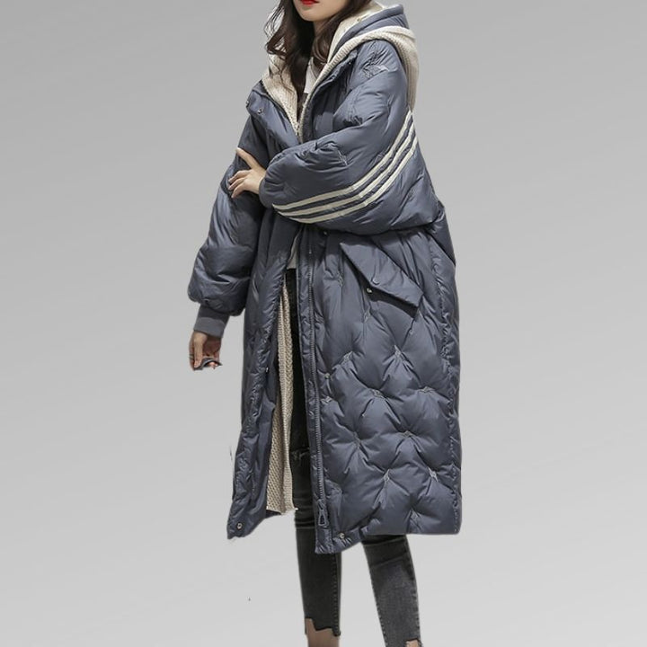 Women's Longline Quilted Coat with Hood and Relaxed Fit
