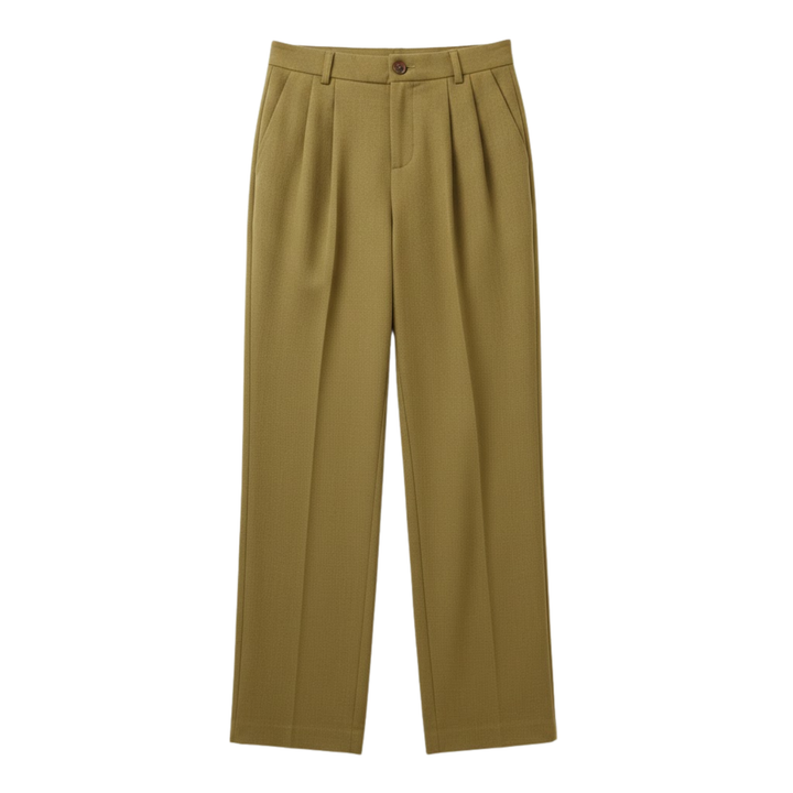 Women's Tailored Trousers with High Waist and Pleated Front