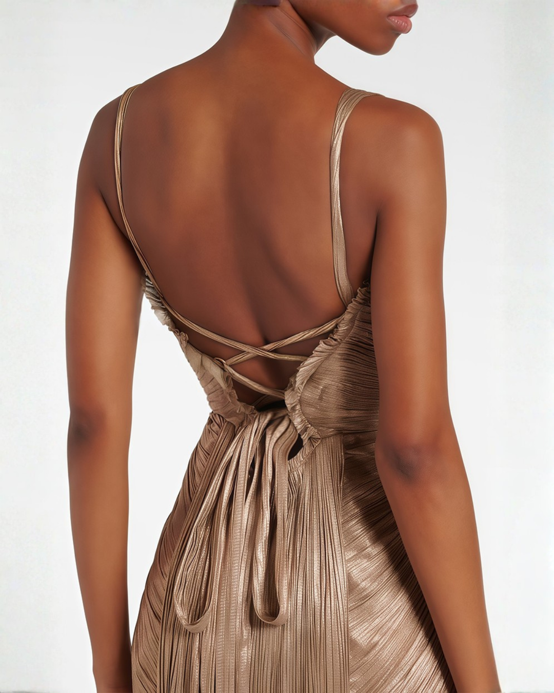 Women's Wedding Guest Maxi Dress with Pleated Bustier and Lace Up Back