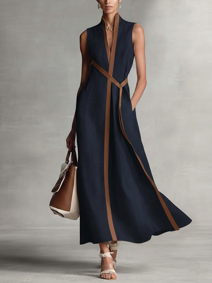 Women's Occasion Midi Dress with Contrast Trim and V Neck