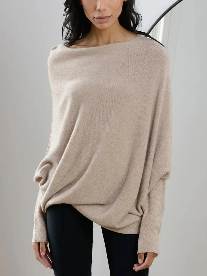 Women's Off Shoulder Knit Jumper with Relaxed Fit and Long Sleeves