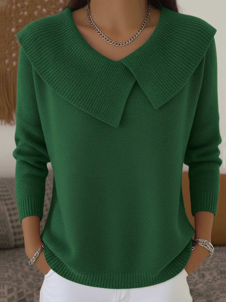 Women's Collared Knit Jumper with V Neck and Long Sleeves