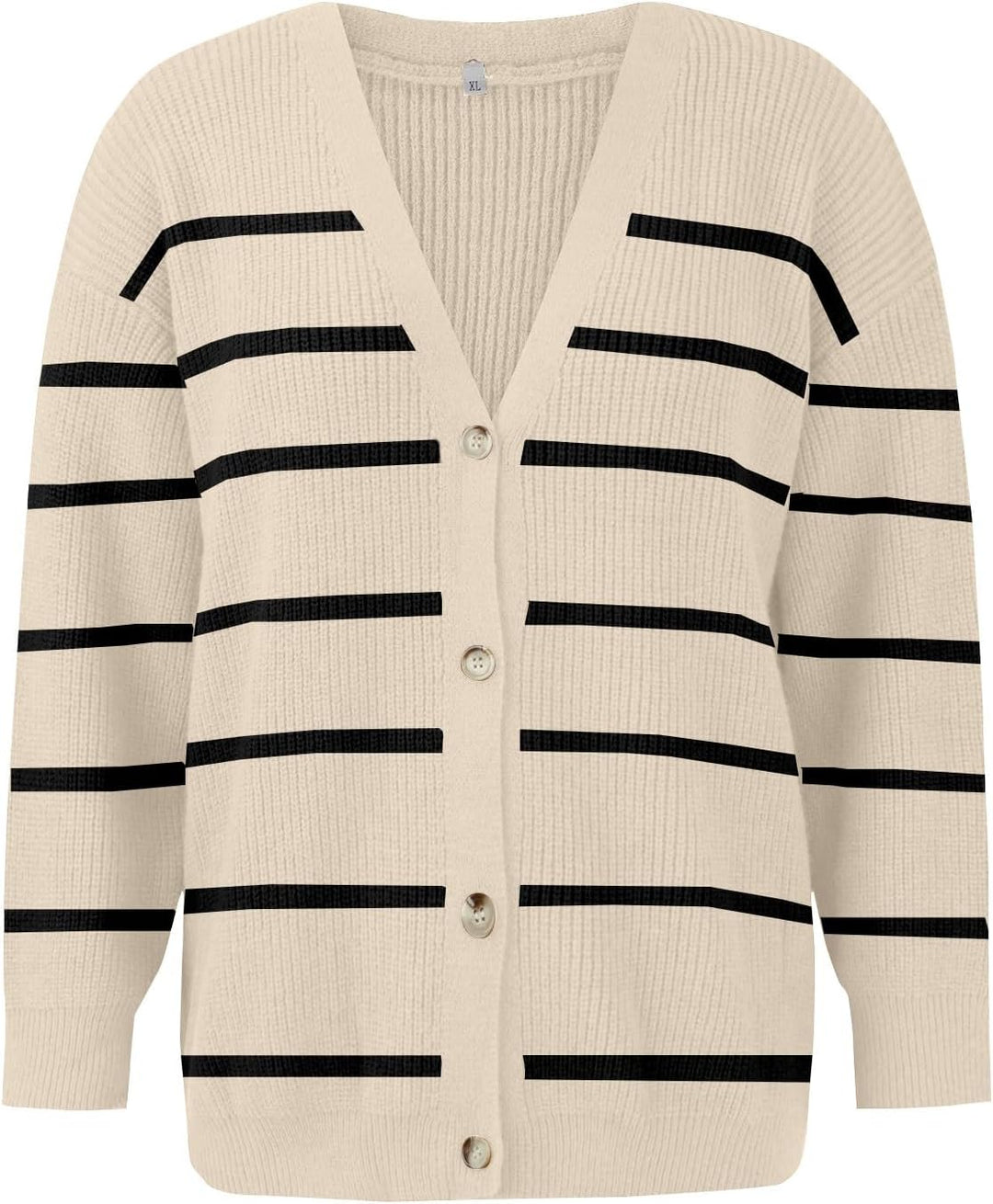 Women's Striped Knit Cardigan with V Neck and Button Front