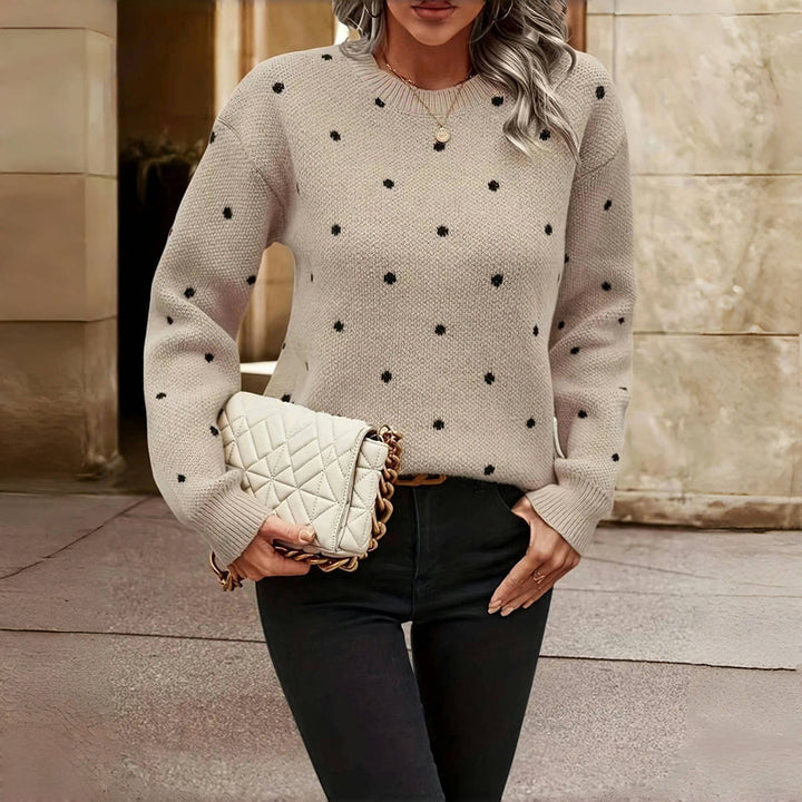 Women's Knitted Jumper with Polka Dot Detail and Round Neck