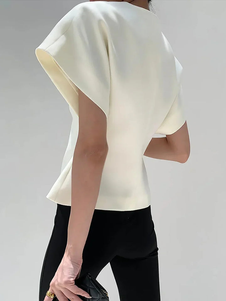 Women's Blouse with Asymmetrical Hem and V Neck