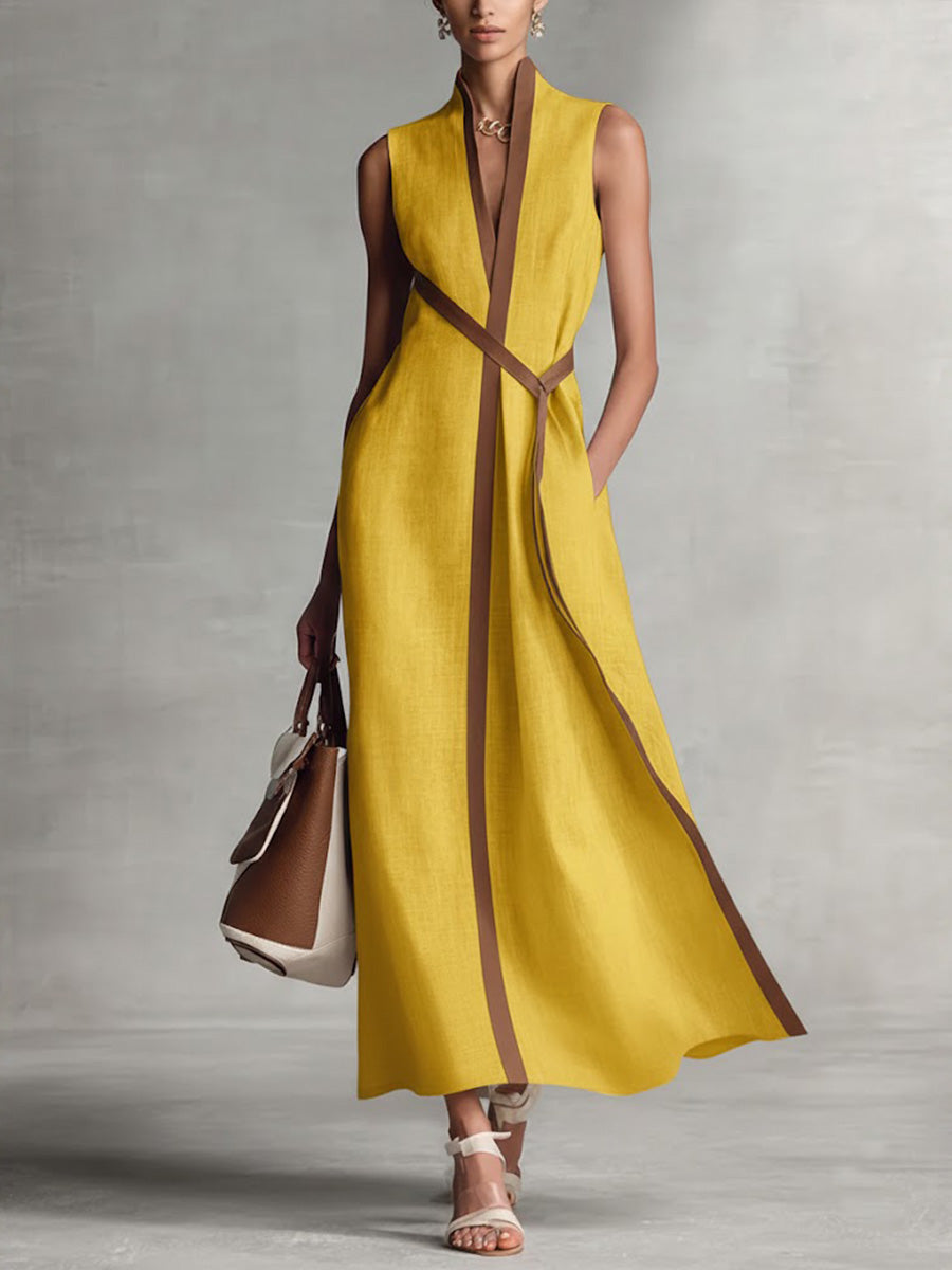 Women's Occasion Midi Dress with Contrast Trim and V Neck