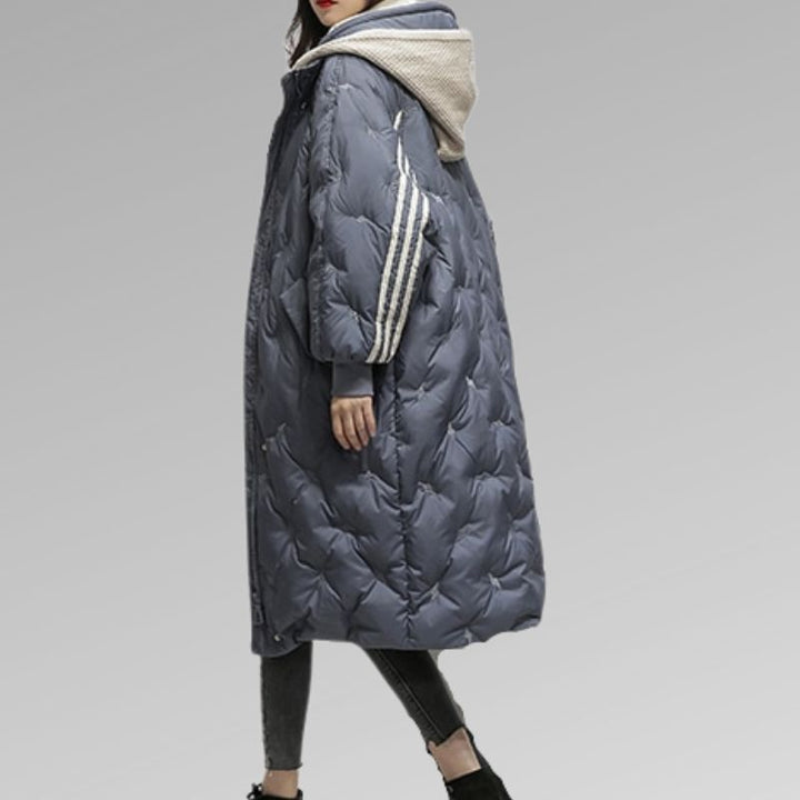 Women's Longline Quilted Coat with Hood and Relaxed Fit