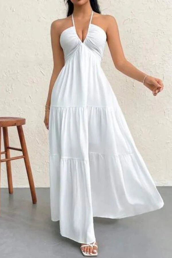 Women's Evening Halter Maxi Dress with Open Back