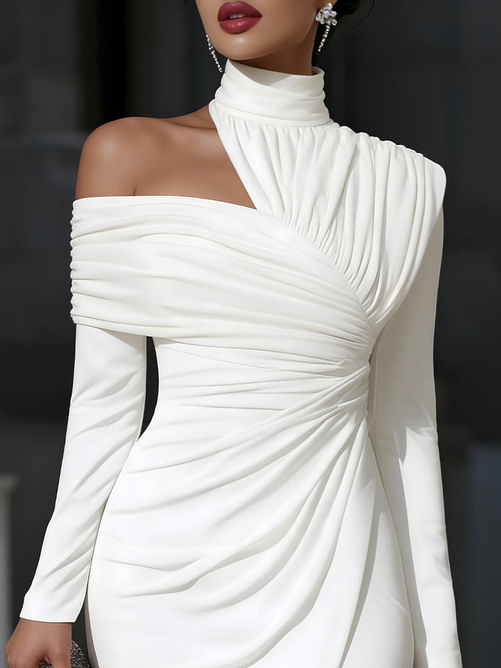 Women's Evening Midi Dress with High Neck and Side Split