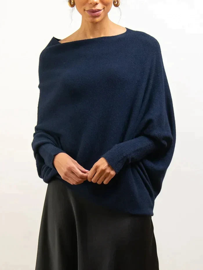 Women's Off Shoulder Knit Jumper with Relaxed Fit and Long Sleeves