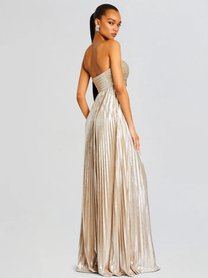 Women's Evening Strapless Maxi Dress with Twisted Bodice and High Slit