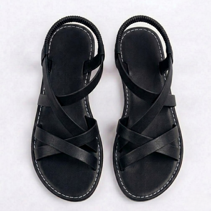 Women's Flat Sandals with Cross Strap Design and Ankle Buckle