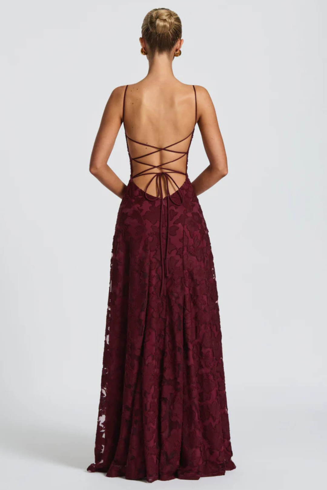 Women's Wedding Guest Maxi Dress with Floral Lace and Square Neckline