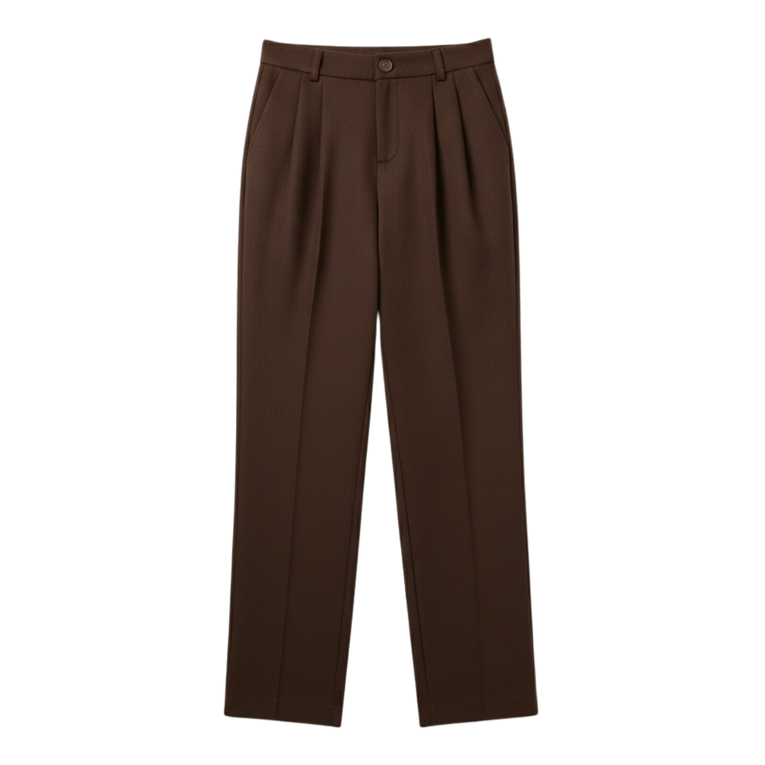 Women's Tailored Trousers with High Waist and Pleated Front